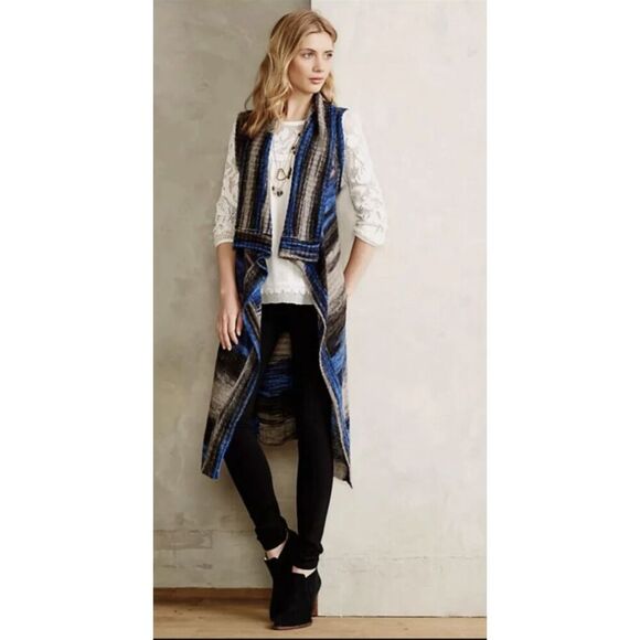 Anthropologie Moth Boho Bohemian Blue Gray Ombre Long Cardigan Size M/L - Picture 1 of 7